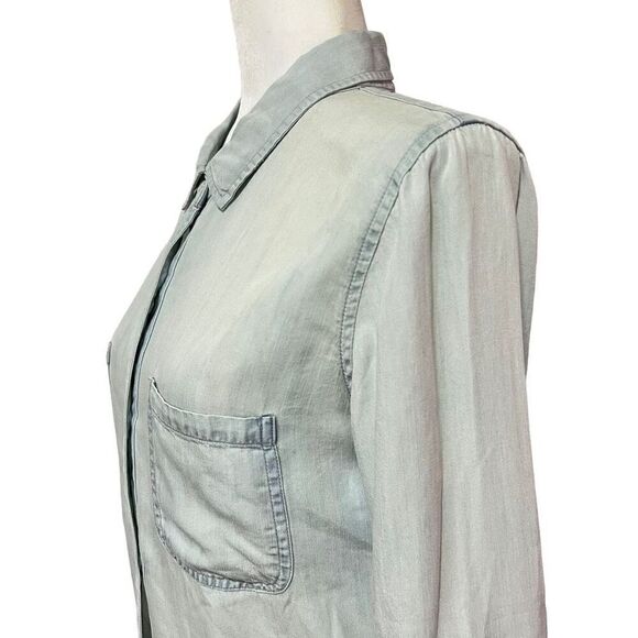 Rails Light Blue Wash Small Fringed Long-Sleeve Button-Down Soft Lyocell Shirt - Picture 13 of 13